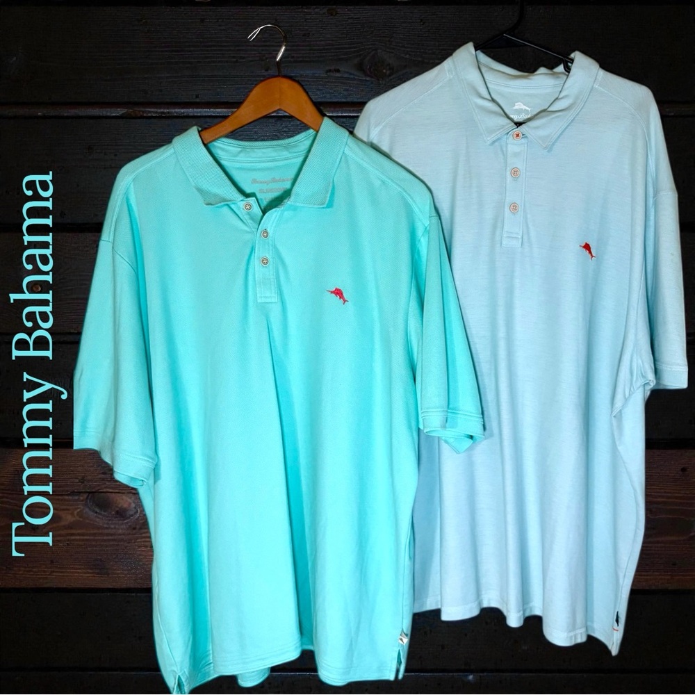 Tommy Bahama Men's Island Zone Polo Shirts Aqua & Light blue 3XL. Both like new!